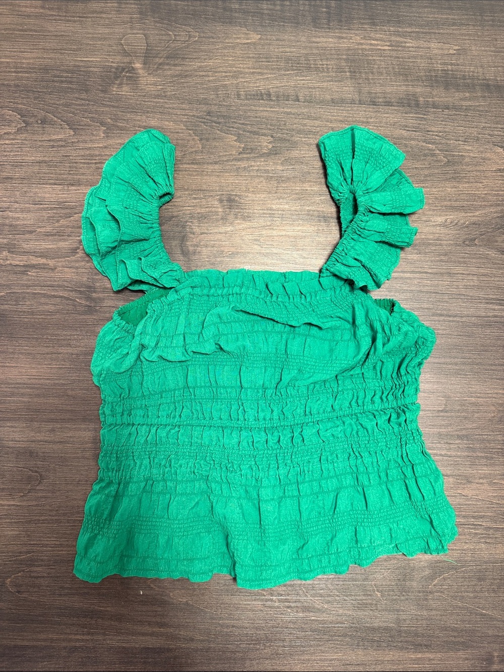 DAVI & DANI Emerald Green Smocked Ruffle Crop Top